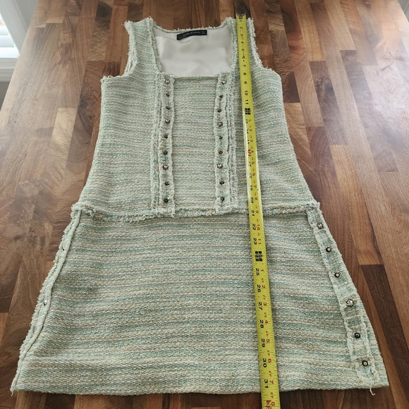 Zara‎ Tweed Mint Green Metallic Studded Mini Dress Size Small - Picture 9 of 10